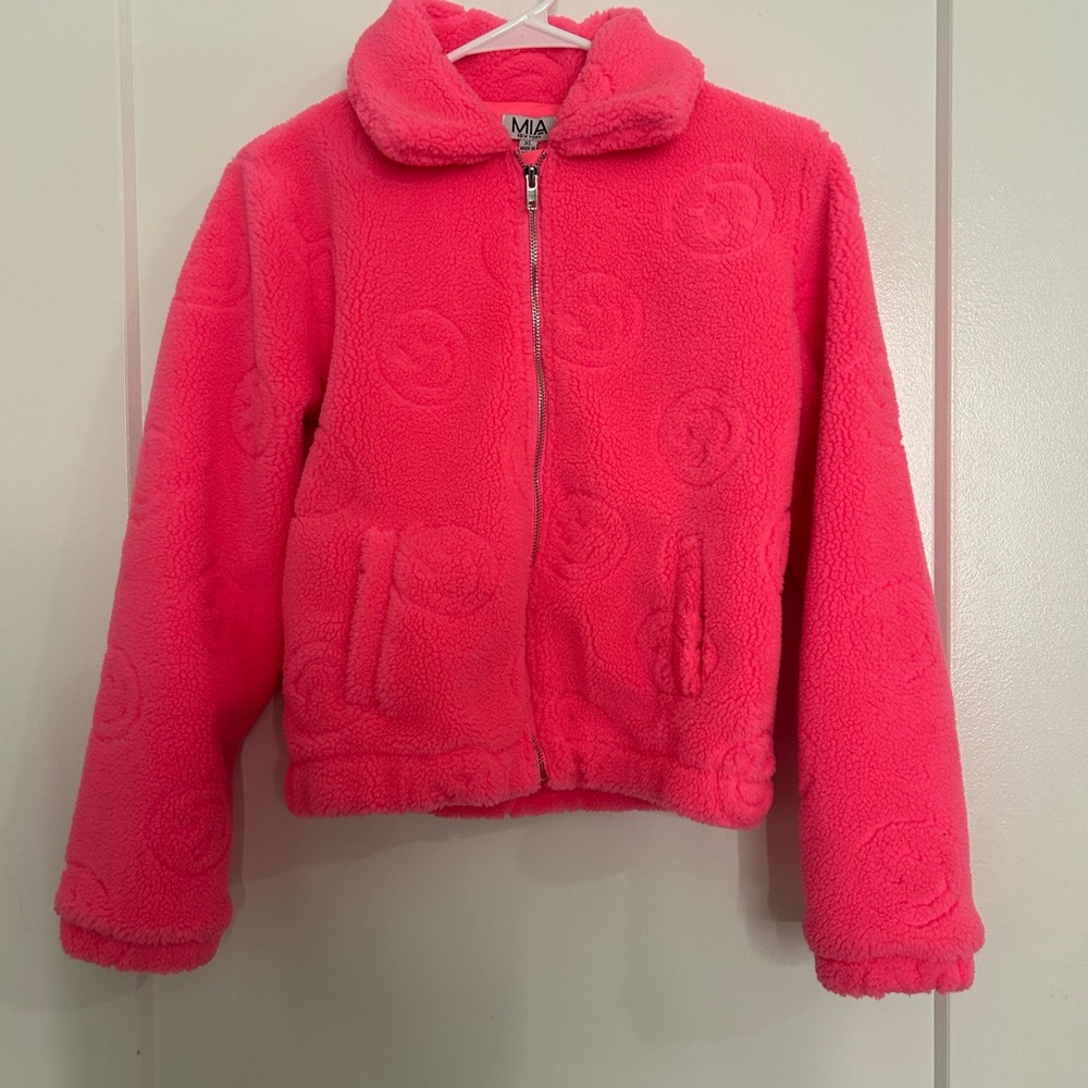 MIA New York Pink Girls Puffer Jacket with High Collar and Soft Fleece Material